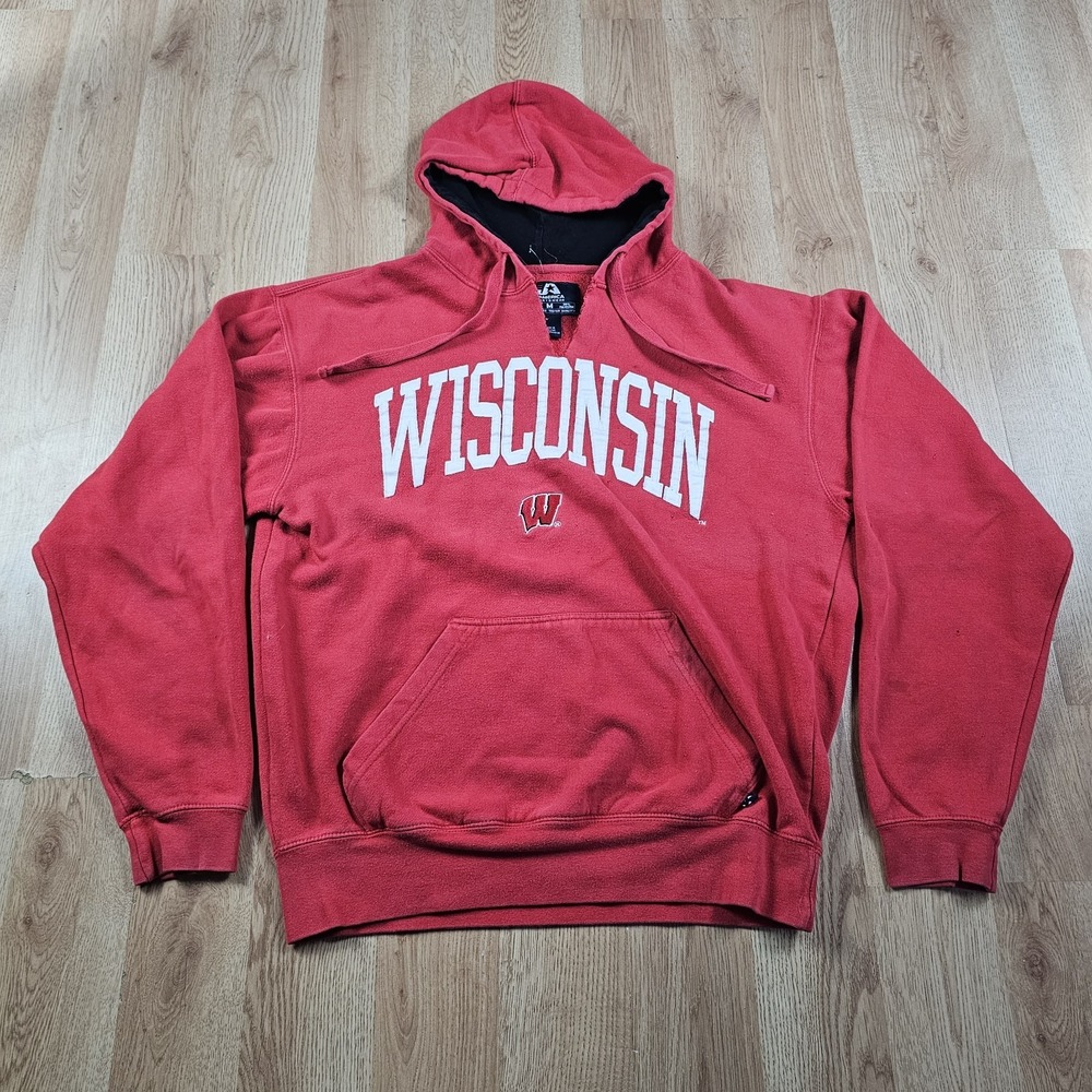 J. America Wisconsin Badgers Hoodie Mens Medium Red NCAA Sweatshirt Pullover